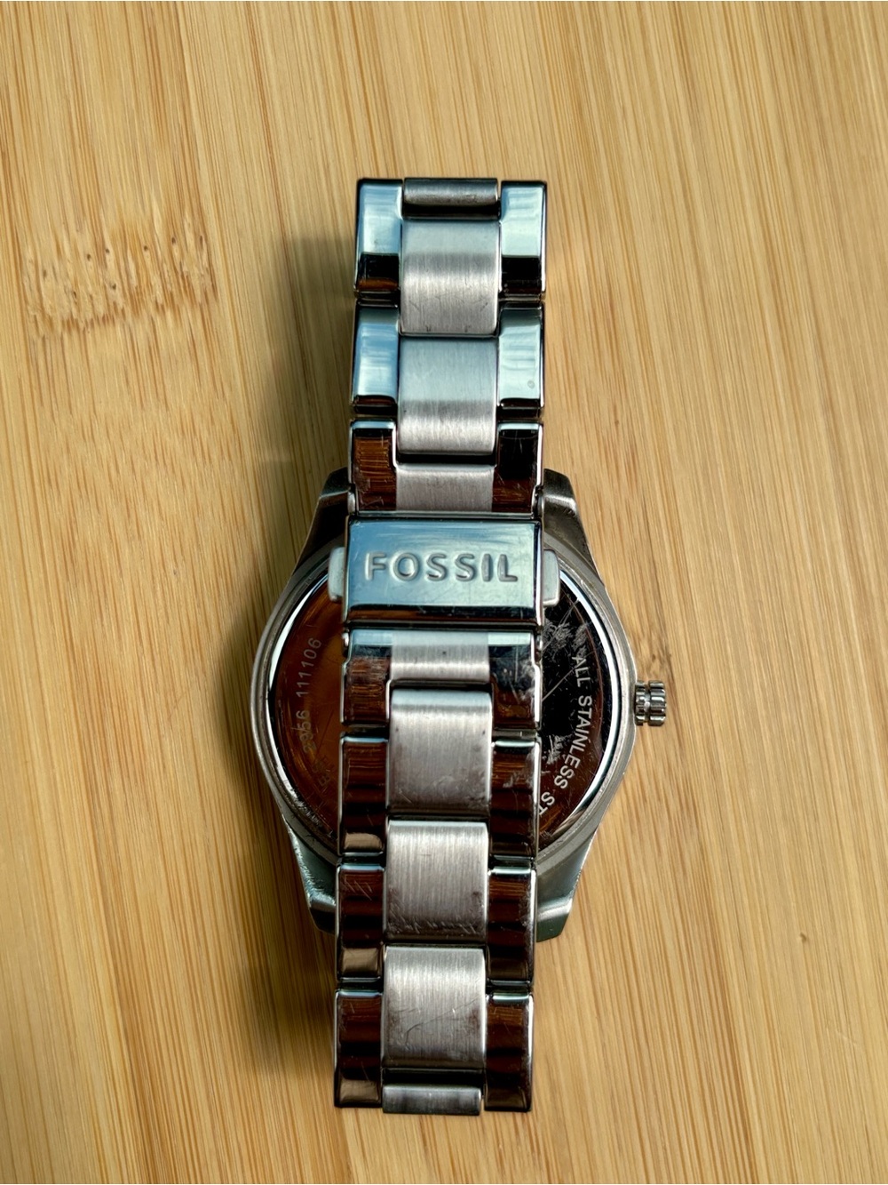 Fossil Silver Tone Multi-Function Stainless Steel Watch Crystal Baguette 38mm - Picture 11 of 15
